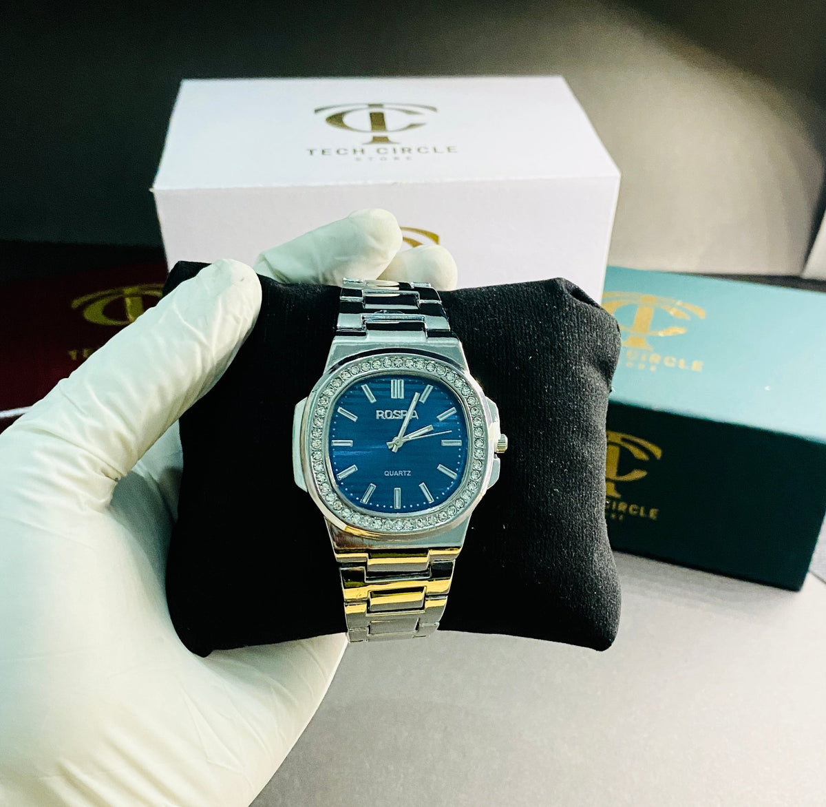 Patek Luxury Diamond Silver & Royal Blue Watch noblistic 